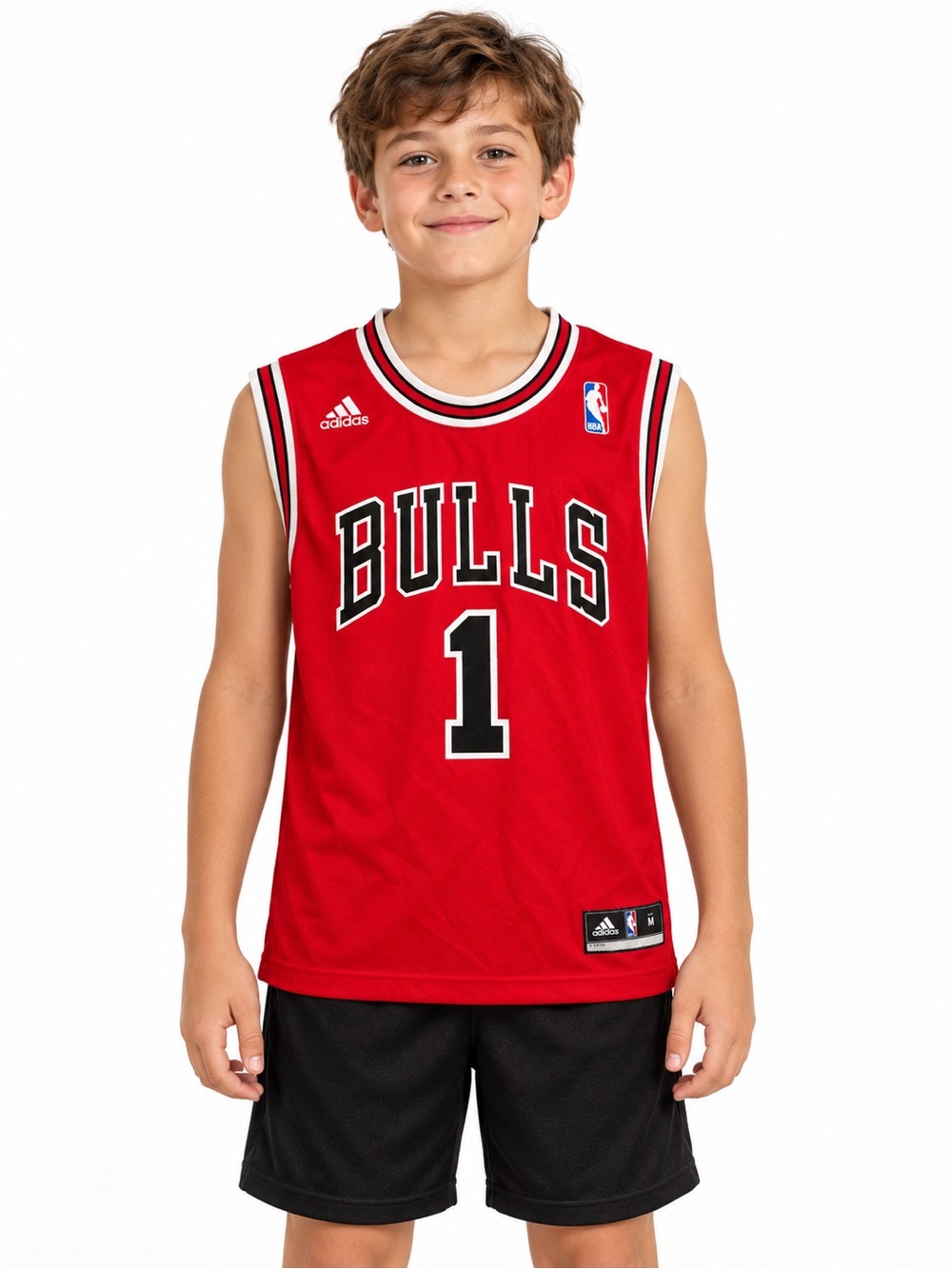 adidas Red & Black Kids Basketball Jersey with Number 1 Bulls youth M